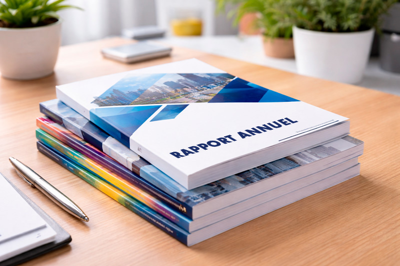 Livre ou rapport relié dos carré collé, finition professionnelle