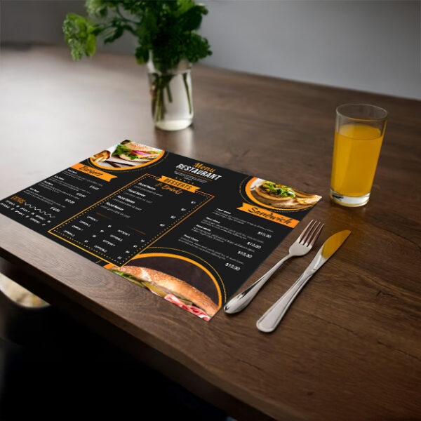 Set de Table imprimé avec encre agrées contact alimentaire pour les menus et cartes des restaurant -