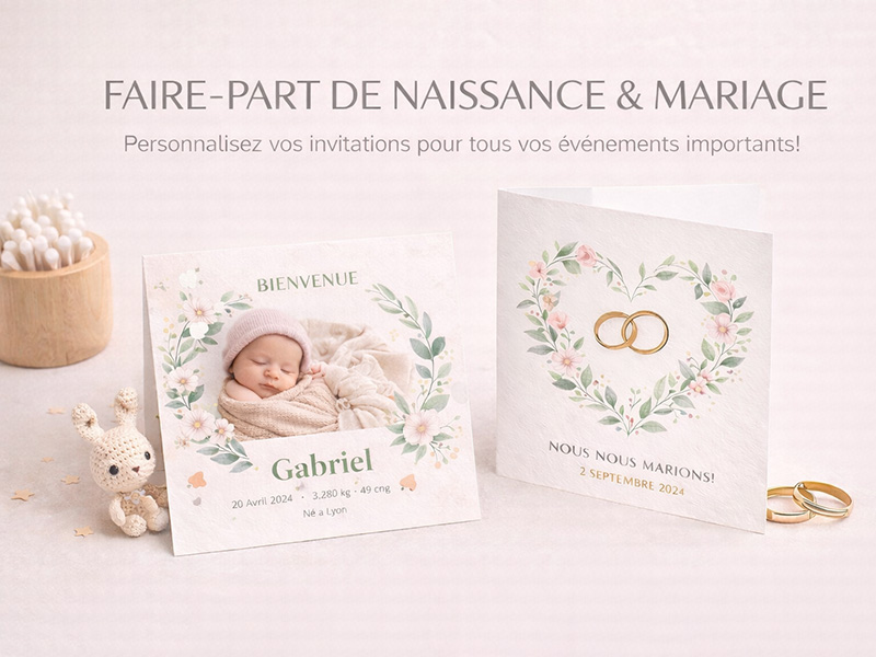 impression de faire-part personnalisé pour vos évènements naissance et baptême