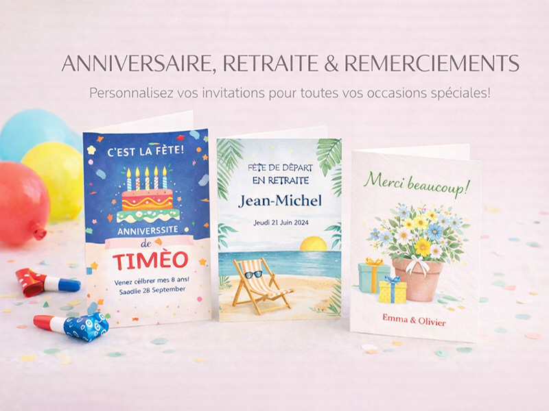 Impression de faire-part personnalisé pour vos évènements Anniversaire, fête, mariage, naissance