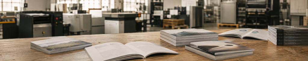 Impression de livres, brochures et rapports en petite série par ARIA Repro dans notre atelier de Seine-et-Marne