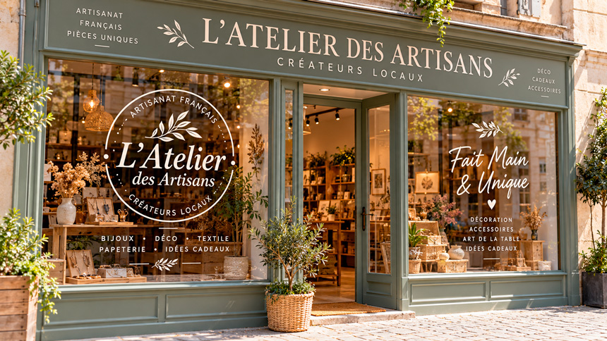 Devanture de boutique illustrant un lettrage adhésif personnalisé sur vitrine