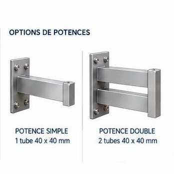 Potence simple et double en aluminium pour fixation murale d’enseigne drapeau