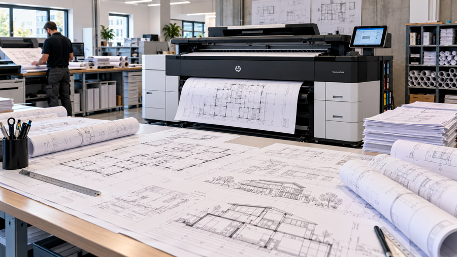 Scan et tirage de plans grand format dans l’atelier ARIA Repro à Savigny-le-Temple
